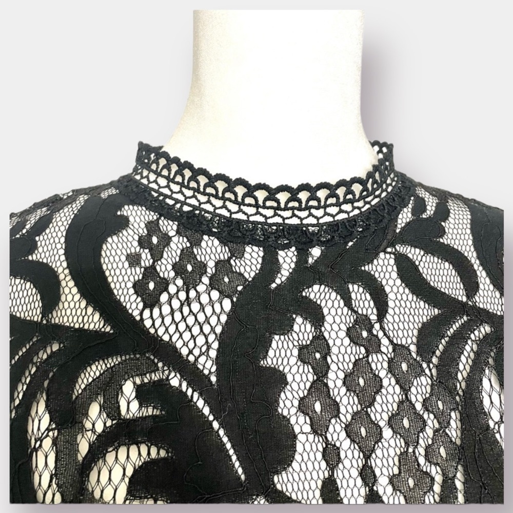 NWT Peach Sheer Lace Black Top Party Evening Size Small - Picture 3 of 12